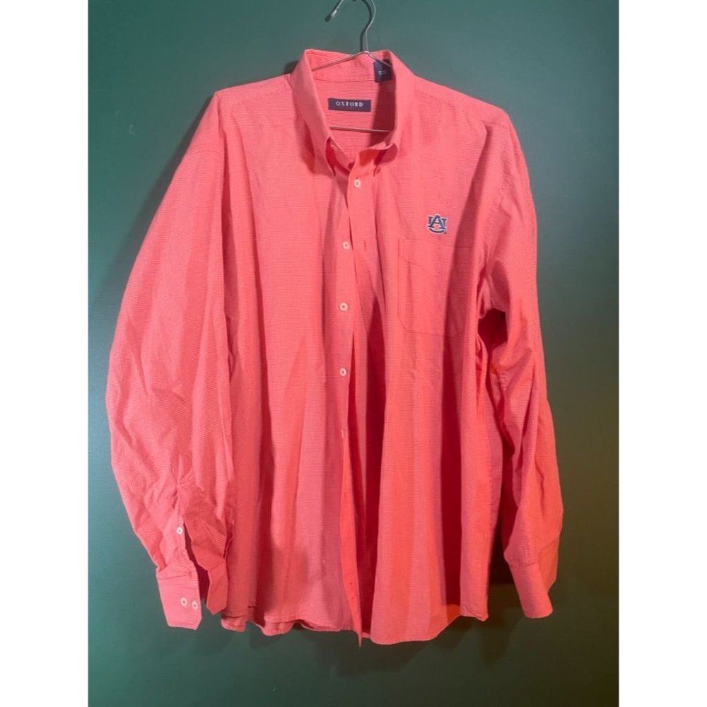 Auburn Tigers -Oxford American Men's Orange/White Check Long Sleeve Logo Button